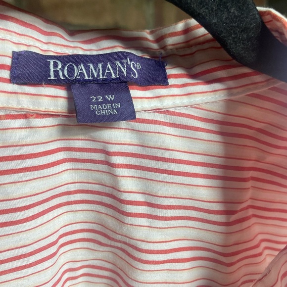 Roamans women’s Red Striped Shirt size 22W 3/4 sleeves - Picture 2 of 6